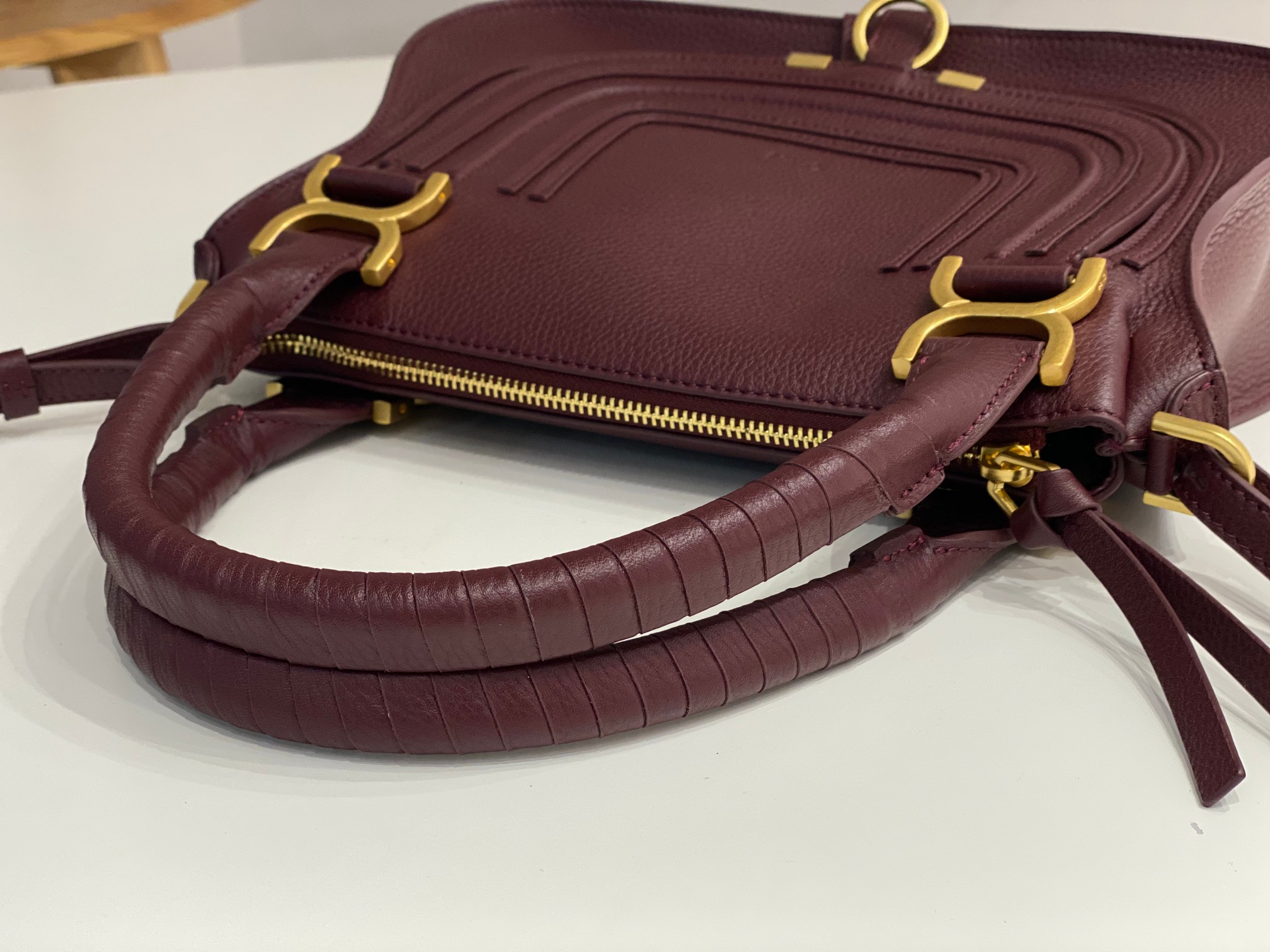 Chloe Small Marcie Bag In Bordeaux Grained Leather